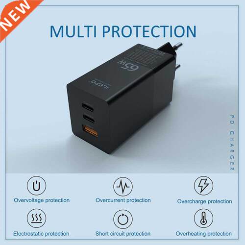 USB C Charger 65W 3-Port PD Charger Type C Fast Charger