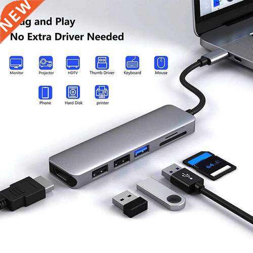 6 in 1 USB Hub For Laptop Adapter PC Computer Charge 6 Ports