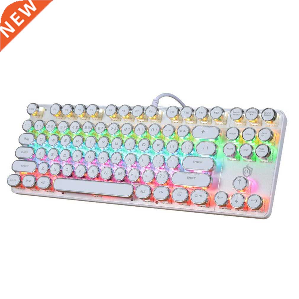 Punk Mechanical Keyboard USB Wired Round Retro Keycap Gaming