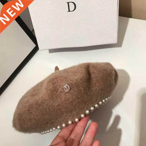 New Autumn Winter Pearl Wool Lady Beret Cap Women Leisure Pa