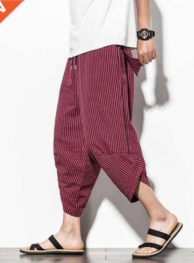 Summer New Chnese Style Pants Men's Strped Wde Leg Pants