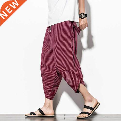 Summer New Chnese Style Pants Men's Strped Wde Leg Pants