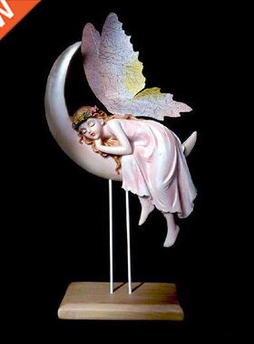 Shiny Angel Statue Resin Ornaments Fairy Moon Cherub