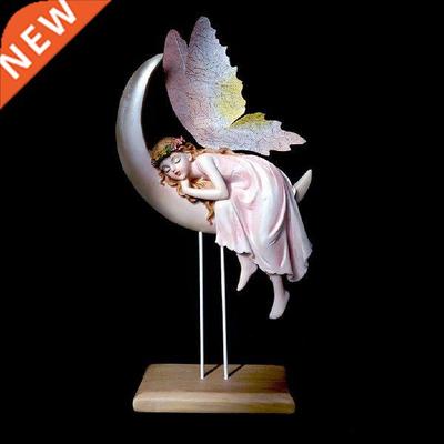 Shiny Angel Statue Resin Ornaments Fairy Moon Cherub