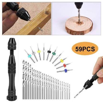 59Pcs Precson Pn Vse Twst Drll Bts Hand Drll Set