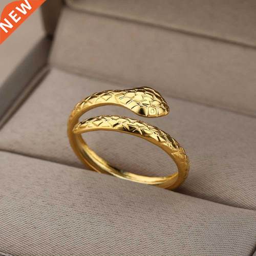 Snake Rings For Women Open Adjustable Stainless Steel Gold C