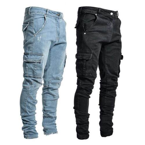 Suer en Jeans Solid Color ulti Pockets Deni id Waist S