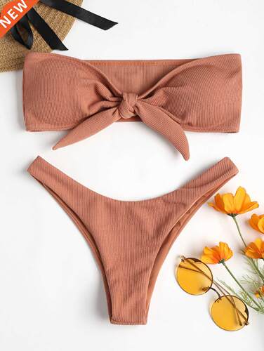 Women's sexy tube top bow split bikini swimsuit swim