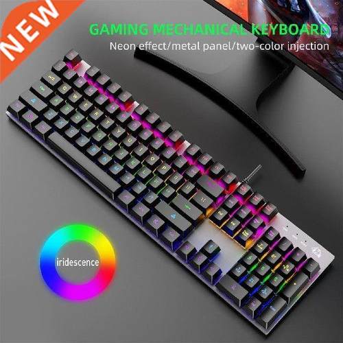 104-key Rainbow Backlit Led Wired Gaming Keyboard Green Red