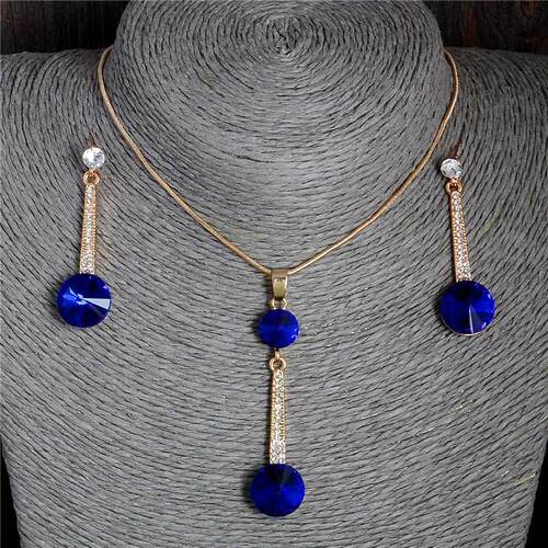 Gold Color Pendants & Necklace Stud Earrings Blue Na