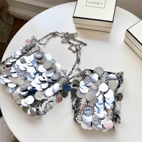 Sequins Handbags Silver Bag Women Small Tote Bag Bling Bling