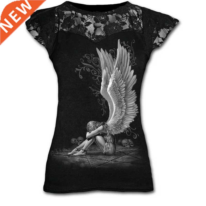 Plus Size Goth Graphic Lace T Shirts for Women Gothic Clothi