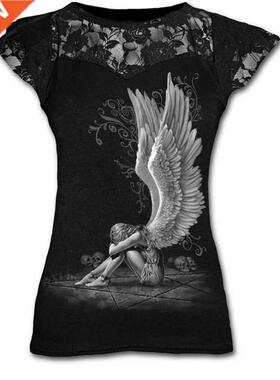 Plus Size Goth Graphic Lace T Shirts for Women Gothic Clothi
