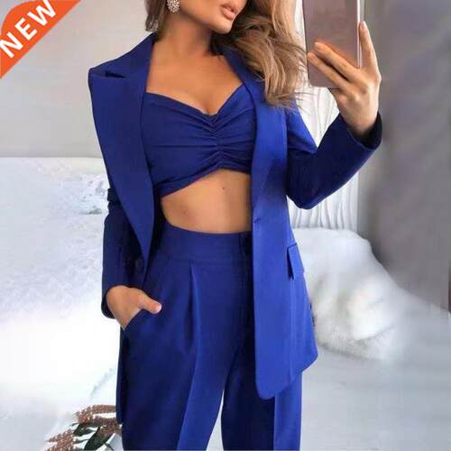 3Pcs/Set Women Suits Blzer Cot Pnt Top Summer Single Butt