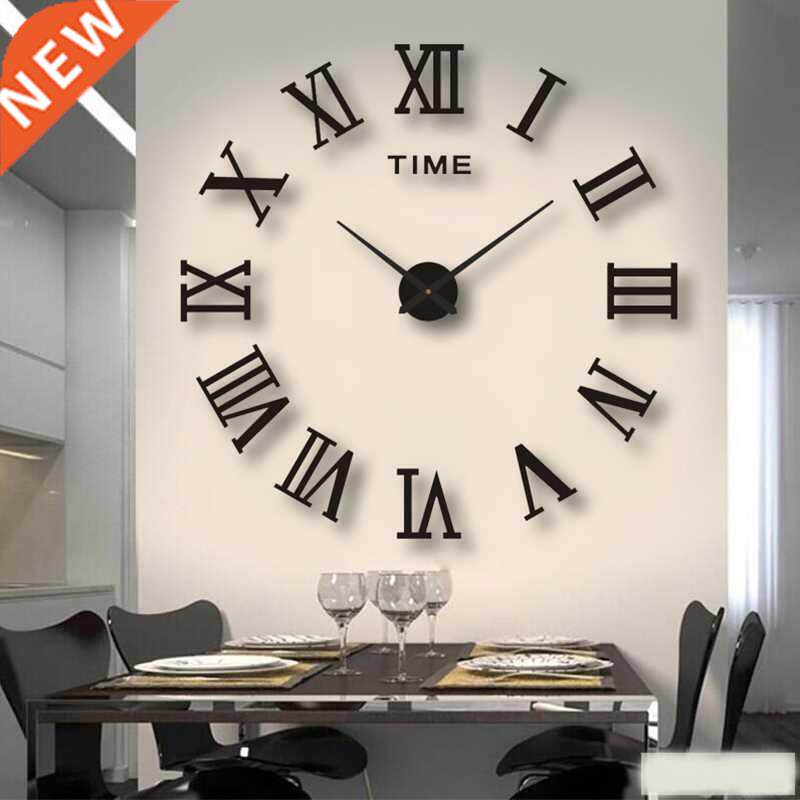 3D Large Roman Numeral Acrylic Mirror Wall Clock Sticker Fas图片