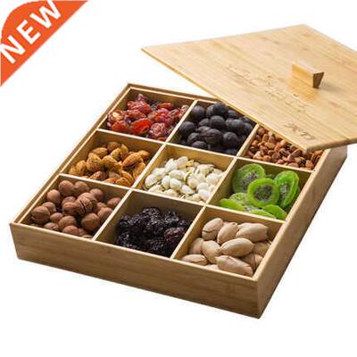 Natural bamboo dried fruit plate Creative points with cover