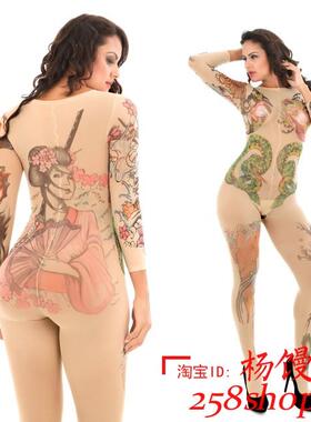 Tattoo Tight open Jumpsuits Sexy Slim Fit Costume for women
