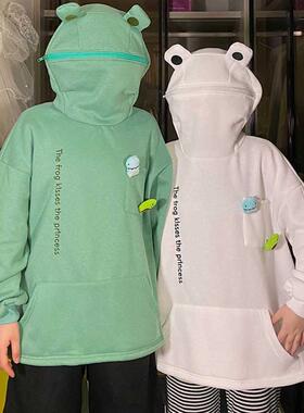 Harajuku Women Hoodie Frog Pullover Winter Sense Hooded Casu