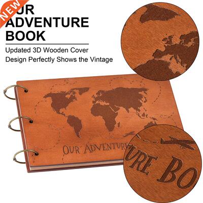30x19cm Retro Kraft Paper Adventure Album 3D Wooden Cover Cr