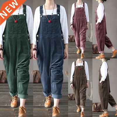S-5xl Corduroy casual suspenders for ladies大码灯芯绒背带裤