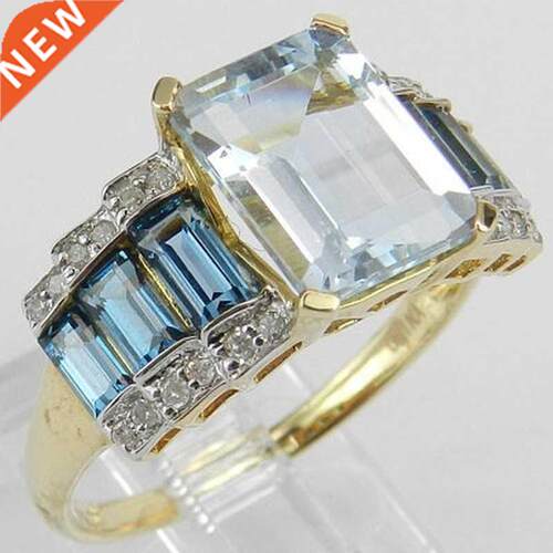 Deluxe Exquisite Diamond Sapphire Blue Topaz Ring Engagemen