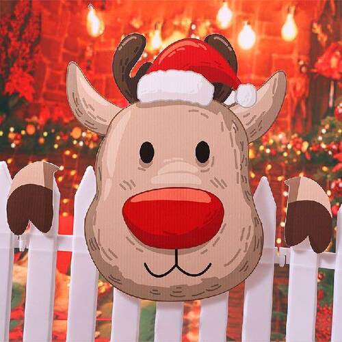Christmas Garden Card Santa Claus Reindeer Snowman Fence