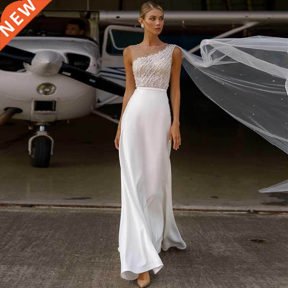 Classic Mermaid Wedding Dresses Scoop Button Appliqued Beadi