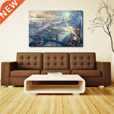 No Frame Peter Pan Flying Over London City Panorama HD Prin