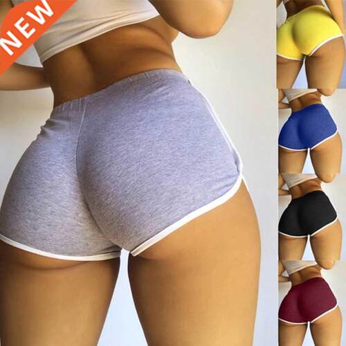 New Women Mid Waist Sport Shorts Slim Fit High Stretchy Shor