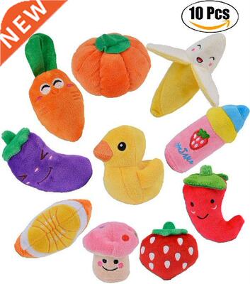 10Pcs Pet Squeaky Toys Vegetable Fruits Cartoon Sound Chew