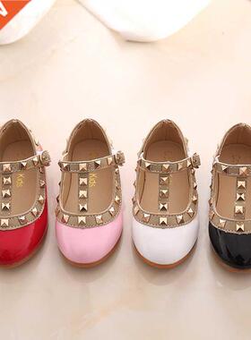 2021 New Girls Sandals Rivets Single Shoes Kids Leather Shoe