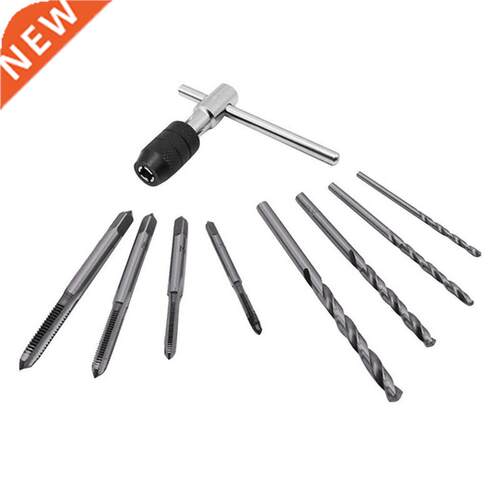 9 Pcs Twist Drill Bits T-Handle Tap Wrench Screw Thread Metr