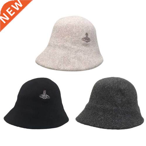 Korean Version Casual Saturn Embroidery Bucket Plush Wool Fi