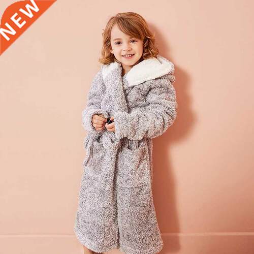 Kids Bathrobe Solid Color Cartoon Hoodies Girls Sleepwear Ba