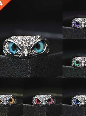 NEW Retro Cute Simple Design Owl Ring Multicolor Eyes Silver