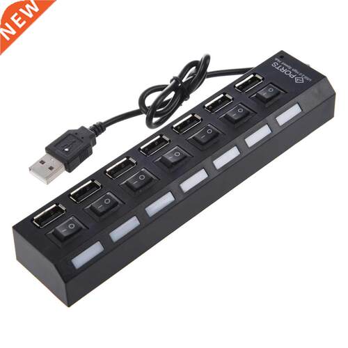 SODIAL(R) 7-Port USB Hub with ON / OFF Switch, Black