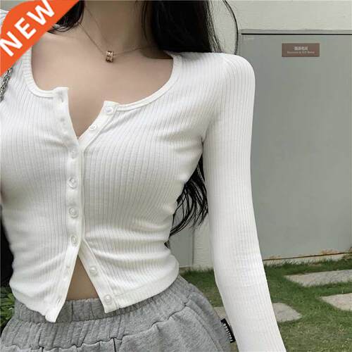 Korean Style O-neck Short Knitted Sweaters Women Thin Cardig