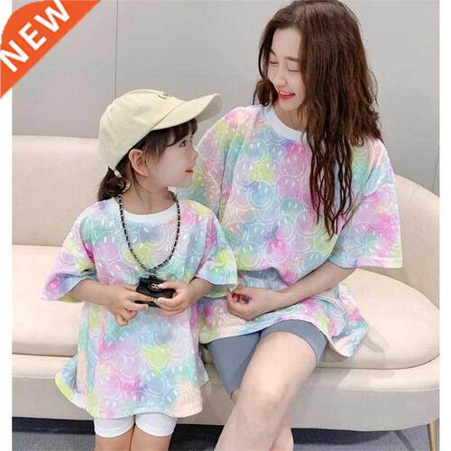 Girls Short Sleeve T-Shirt Mother And Daughter Fashion Tie D