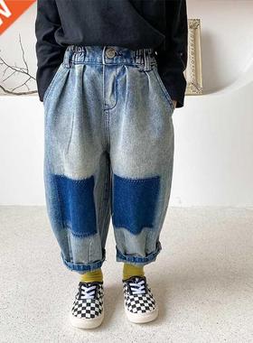 Korean style 2022 fashion patchwork jeans Boys fashion loose