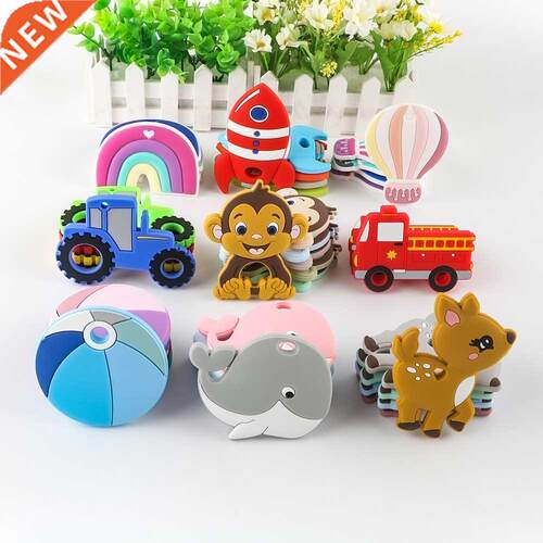 Silicone Teether Cartoon Animals Rainbow Car 1pc Food Grade