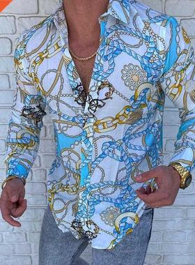 Casual Men Slim Fit Print Pty Club Shirt Luxury Brand Prin