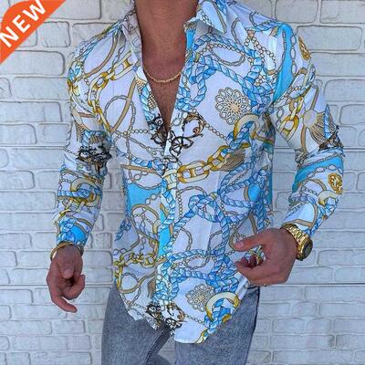 Casual Men Slim Fit Print Pty Club Shirt Luxury Brand Prin