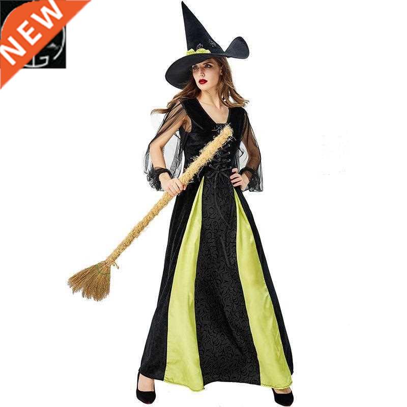 Halloween witch costume adult play halloween green black wit