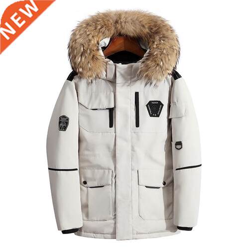 Thicken Men's Down Jacket With Big Real Fur Collar Warm Park