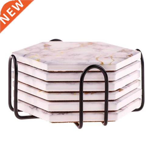 6Pcs Coasters for Drinks Absorbent with Holder Marble Design