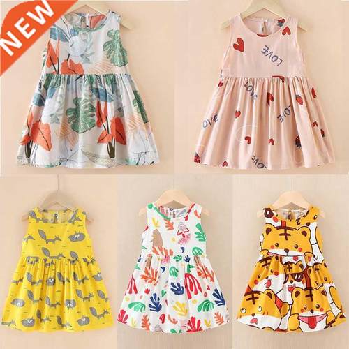 Girls Sleeveless Dress Cotton Kids Princess Dress Casual Sol