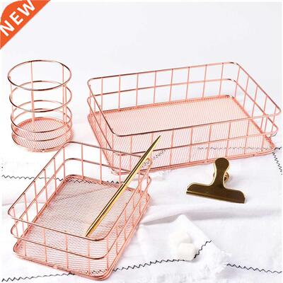 Rose Gold Iron Art Nordic Makeup Organizer Basket Eyeliner B