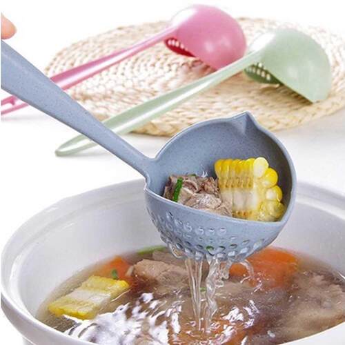 New Soup Spoon Long Handle Kitchen Strainer Solid Color Cook