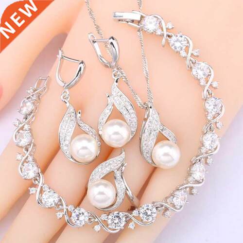 Natural White Pearl 925 Silver Jewelry Sets For Women White