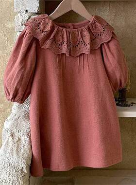 Korean girls' spring new dress little girl lace Lotus Leaf
